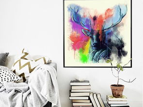 彩色绘画麋鹿无框画 融合自然与艺术的现代家居装饰